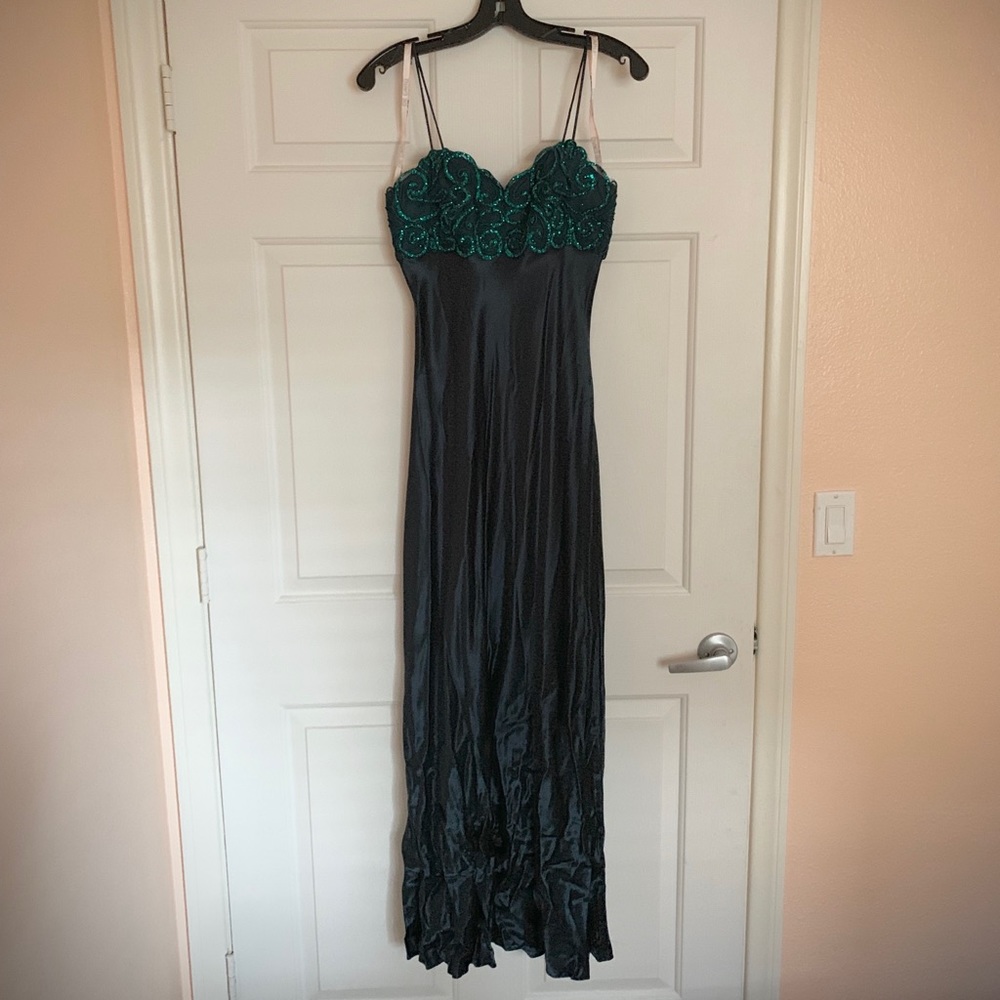 Beautiful emerald satin dress